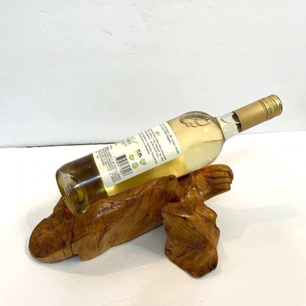 Vintage Carved Natural Wooden Wine Holder EUC